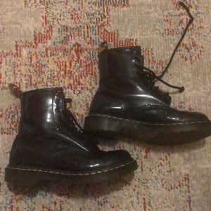 Dr Marten worn patten leather boots